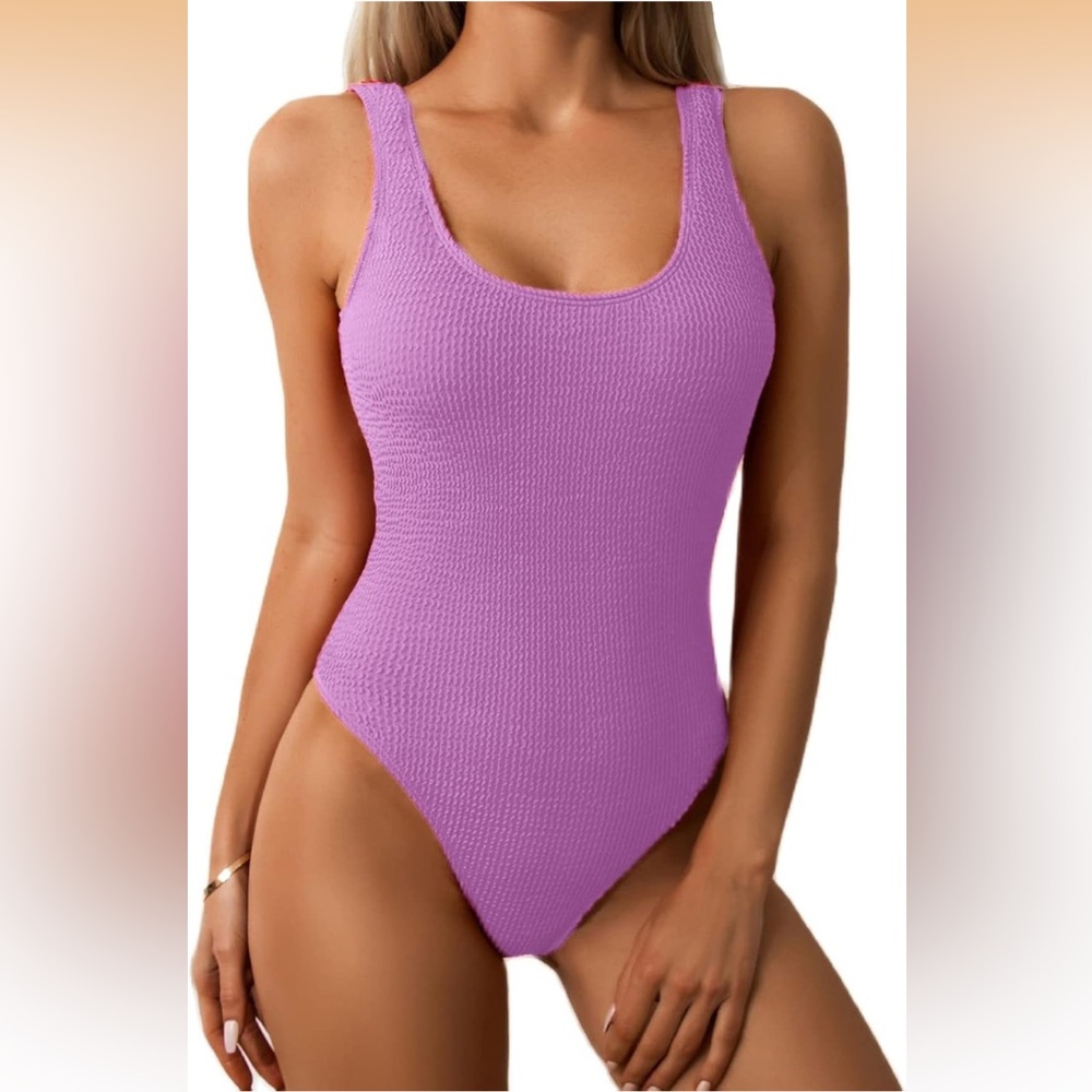 One Piece Swimsuit Solid Ribbed Monokini Scoop Neck Low Back Bathing Suit